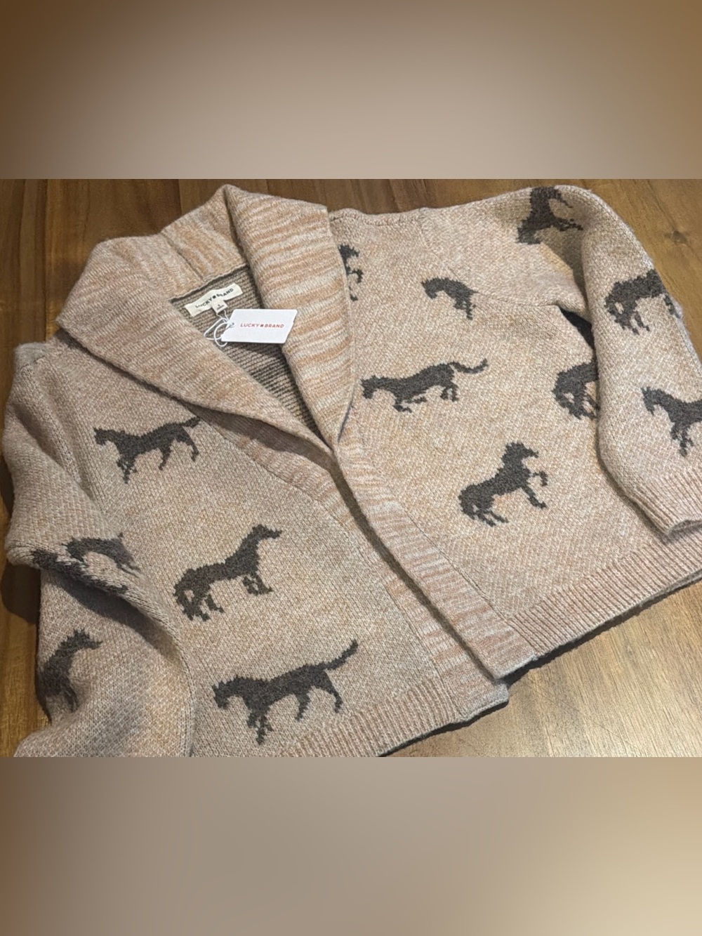 Lucky Brand Tossed Horse Open Front Cardigan Small